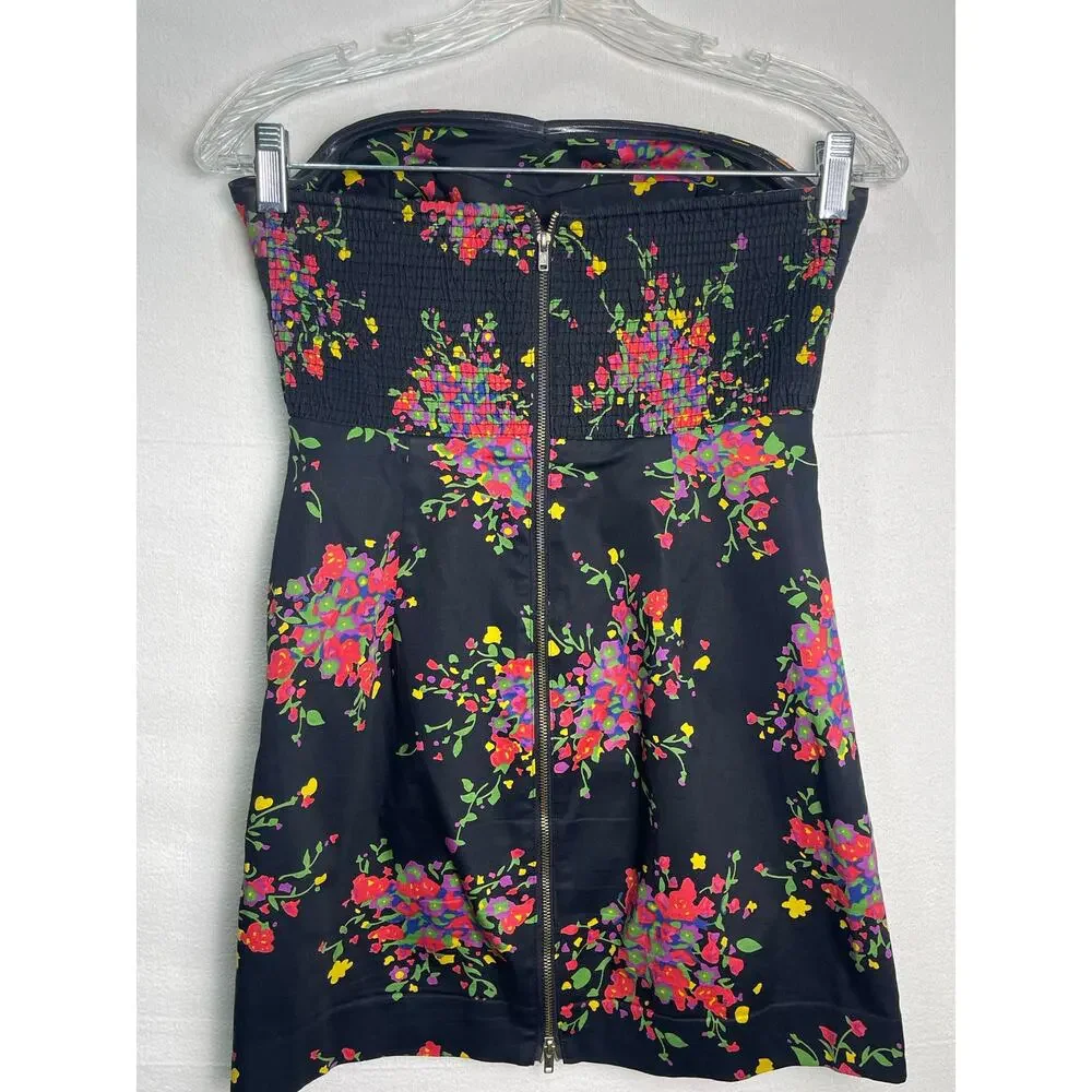 Free People Poison Apple Strapless Floral Mini Dress Black Colorful Print Size 2 - Picture 3 of 10